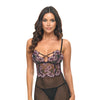 Adela Embroidered Boned Lace and Mesh Babydoll w/G-String 2 pc Set - Black/Pink MD