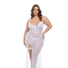 Livia Dot Mesh & Lace Underwire Gown & Garter 2 pc Set - White 1X/2X