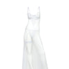 Livia Dot Mesh & Lace Underwire Gown & Garter 2 pc Set - White 1X/2X