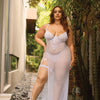 Livia Dot Mesh & Lace Underwire Gown & Garter 2 pc Set - White 1X/2X