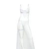 Livia Dot Mesh & Lace Underwire Gown & Garter 2 pc Set - White S/M