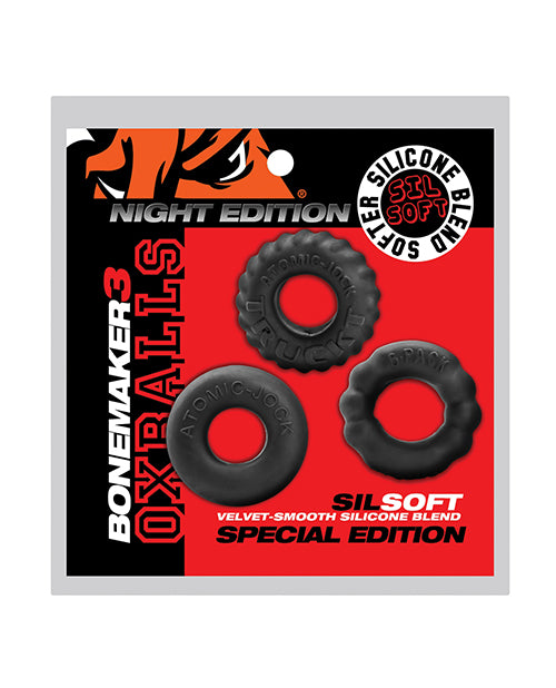 Oxballs Bonemaker Boner Cock Ring Kit - Pack of 3, Special Edition Night