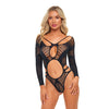 Pink Lipstick On Chokehold Long Sleeve Bodysuit Black O/S