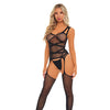 Pink Lipstick On Level High Criss Cross Bodystocking Black O/S