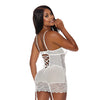 Lace & Mesh Lace Up Chemise w/G-String White  XL