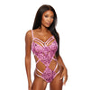 Strappy Floral Lace Teddy - Pink MD