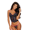 Black Mesh Butterfly Print Bustier w/G-String - Multi-Color MD