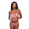 Sheer Dot Mesh Ruffled Bralette w/Thong - Pink MD