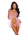 Sheer Dot Mesh Ruffled Peek-A-Boo Babydoll w/G-String - Pink SM