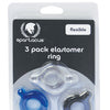 Spartacus Elastomer Cock Ring Set - Black, Blue & Clear Pack of 3