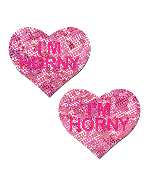Pastease Premium I'm Horny Heart - Pink/Red O/S