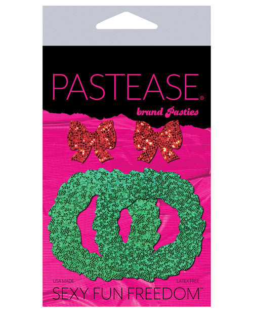 Pastease Premium Glitter Wreath w/Bow Nipple Covers - Red O/S