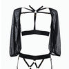 Adore Ibiza Babe Strappy Open Front Bodice w/Mesh Sleeves & Open Gartered Panty Black O/S