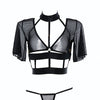 Adore Dreamer Sheer Mesh Strappy Top & Thong Black O/S