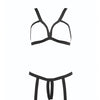 Kitten Teaser Strappy Open Cup Bra & Open Panty w/Leg Straps Black O/S