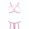 Kitten Teaser Strappy Open Cup Bra & Open Panty w/Leg Straps Pink O/S
