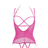 Allure Angelina Sheer Mesh Under Bust Teddy Hot Pink S/M