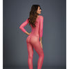 Fishnet Long Sleeved Open Crotch Bodystocking - Pink