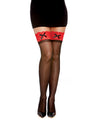 Sheer Thigh High w/Contrast Lace Silicone Top Black/Red O/S