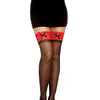Sheer Thigh High w/Contrast Lace Silicone Top Black/Red O/S