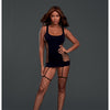 Opaque Fence Net Garter Dress w/Attached Thigh High Stockings Black