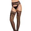 Garter Pantyhose w/Attached Floral Design Stockings - Black