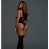 Cross Open Front Teddy w/Matching Thigh Highs Black O/S