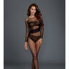 Stretch Fishnet Long Sleeved Bodystocking, Worn On or Off the Shoulder Black O/S