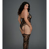 Lace Halter Neckline Teddy Bodystocking w/Attached Garters & Thigh Highs Black QN