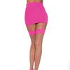 Cuban Heel Sheer Thigh High Stocking w/Back Seam Nude/Hot Pink O/S