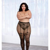 Lace & Fishnet Pantyhose w/Knitted High Waist Lace Panty & Thigh High Design Black QN