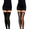 Opaque Knitted Thigh High Stockings w/Criss Cross Detail (can be worn two ways) Black O/S