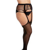 Fishnet Suspender Garter Pantyhose w/Criss Cross Detail Black QN