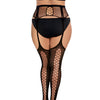 Fishnet Suspender Garter Pantyhose w/Criss Cross Detail Black QN
