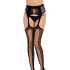 Fishnet Suspender Garter Pantyhose w/Criss Cross Detail Black O/S