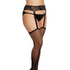 Fishnet Suspender Garter Pantyhose w/Back Seam & Bow Accent Black QN