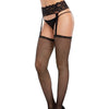 Fishnet Suspender Garter Pantyhose w/Back Seam & Bow Accent Black O/S
