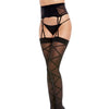 Sheer Suspender Garter Pantyhose w/Criss Cross Detail Black O/S
