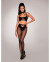 Strappy Bralette & Pantyhose Bodystocking Set Black O/S