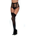 Caged Style Seamless Garter Belt w/Attached Garter Thigh Highs Black O/S