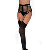 Caged Style Seamless Garter Belt w/Attached Garter Thigh Highs Black O/S