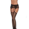 Abstract Knitted Garter Pantyhose w/Attached Stockings Black O/S