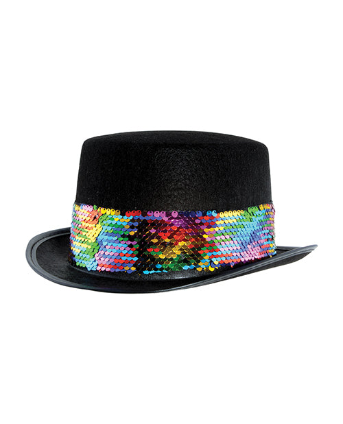 Pride Felt Topper w/Rainbow Sequined Band  - Black