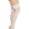 Sheer Thigh High Stockings w/Wide Floral Elastic Top White O/S