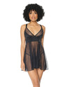 Double Slit Sheer Babydoll w/Cage Detail Back & G-String Black O/S