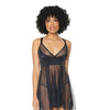 Double Slit Sheer Babydoll w/Cage Detail Back & G-String Black O/S