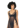 Double Slit Sheer Babydoll w/Cage Detail Back & G-String Black O/S