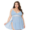 Scallop Stretch Lace & Mesh Babydoll & Thong Light Blue/White 3X/4X