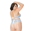 Scallop Stretch Lace Bra, Garter Belt & G-String Light Blue/White 2X