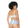 Scallop Stretch Lace Bra, Garter Belt & G-String Light Blue/White S/M